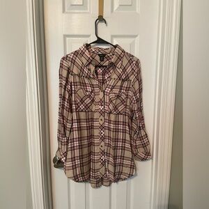 Intro. Petite Plaid Tunic Shirt